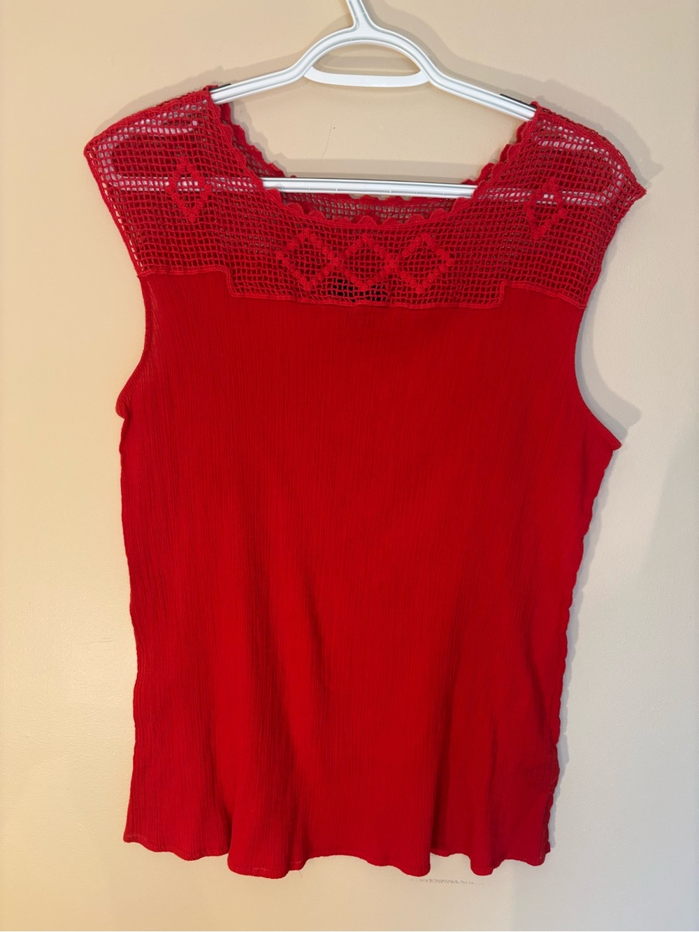 Chaps Red Sleeveless Knit Tank with Crochet Yoke